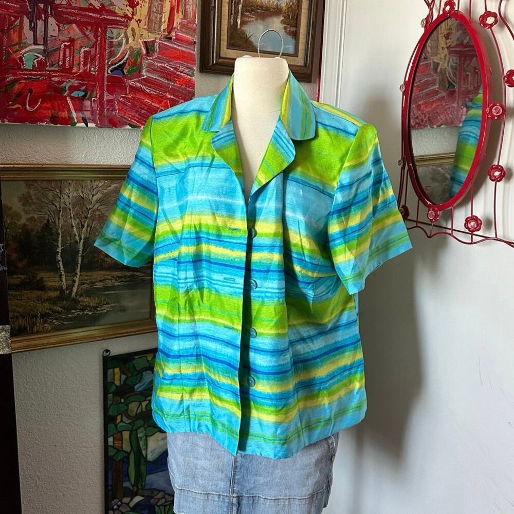 prophecy sag harbor green blue button up blouse